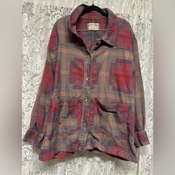 We The Free Jackets & Blazers - Free People We The Free Red Keep It Cozy Oversized Flannel Button Up Shirt